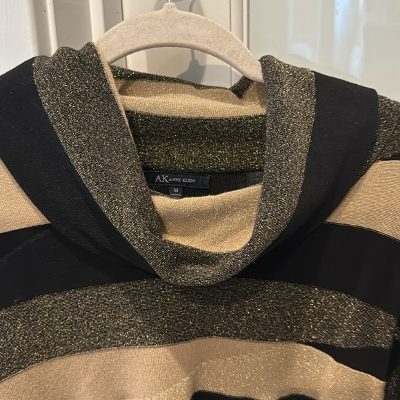 Anne Klein Cowl Neck sweater Tan & Black stripes with Gold metallic acce… - Picture 7 of 12